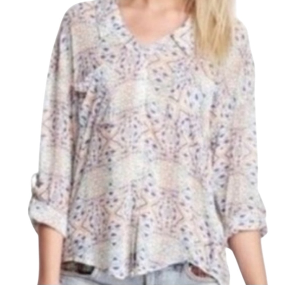 FREE PEOPLE Easy Rider Geo Print Button Down in Soft Pastels Size XS